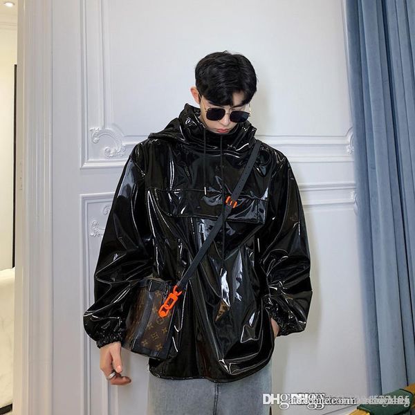 

2019 новый корейский моды случайные свободные длинные тепловоз куртка черная искусственная кожа стенд воротник с капюшоном кожи конструктора, Black;brown