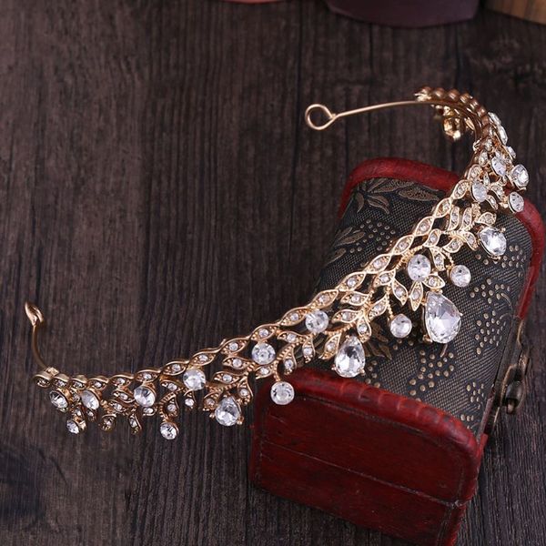 

simple bride small crown headwear alloy with rhinestone leaves wedding hair accessories women headdress 517f, Golden;white