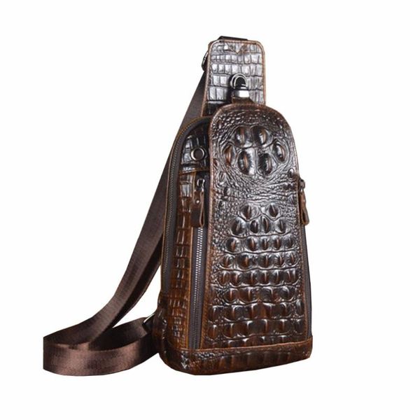 

vintage men leather crocodile grain pattern travel shoulder cross body messenger sling pack chest bag