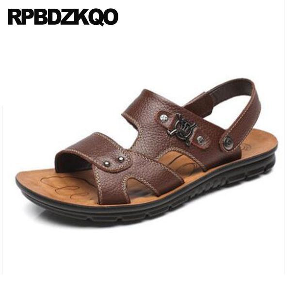 

fashion brown water outdoor open toe beach casual slides sneakers black men sandals leather summer waterproof slippers shoes
