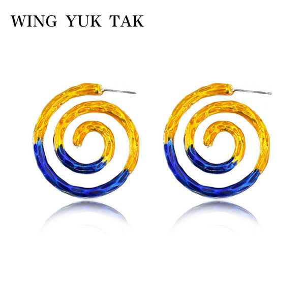 

wing yuk tak fashion enamel hoop earrings for women big circle round statement earrings brincos jewelry wedding party gifts, Golden;silver