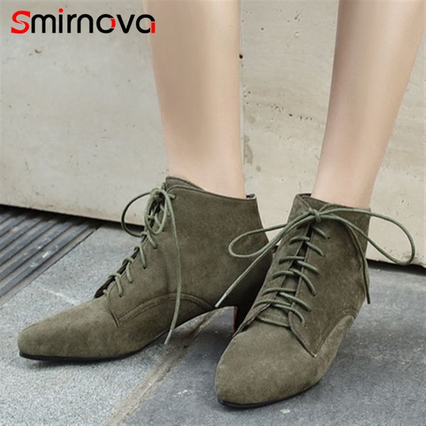 

smirnova women ankle boots 2020 winter boots for ladies lace up shoes wholesale black fashion pointed toe women's