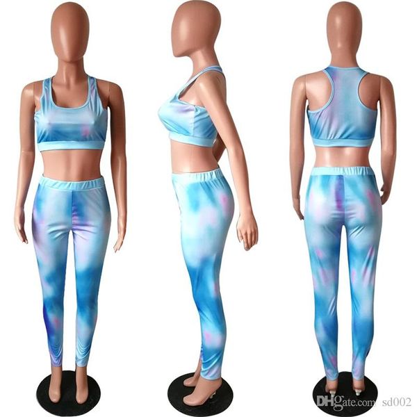 

gradient color sleeveless tracksuit printed polyester fiber leisure beauty fashion women home clothing 2pcs one set 39hm e1, Blue;gray