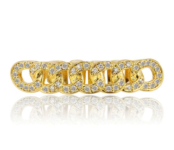 

hip hop iced out cuban link chain bottom grills gold silver plated mens tooth grillz caps, Black