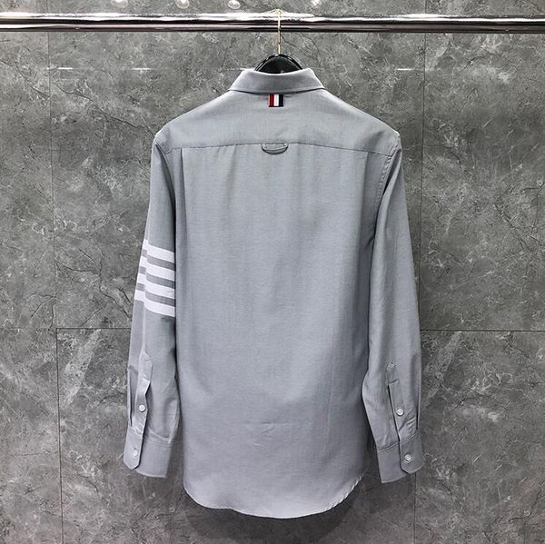 

2020 fashion tb brand shirts men slim gray long sleeve casual shirt thin turn down collar oxford solid men's clothing, White;black
