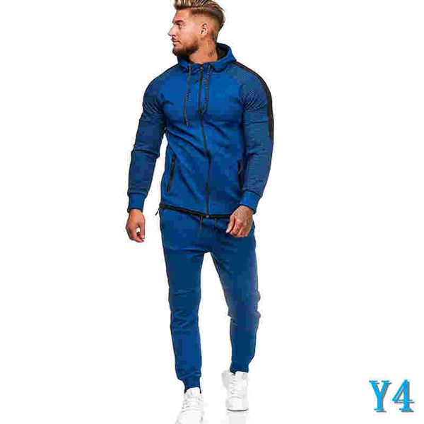 

men's tracksuits autumn winter striped stitching cardigan slim sweater stitching sweatpants men's active two-pieces suit european, Gray