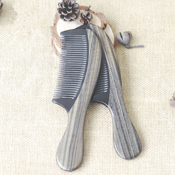 

1pc fine stitching horn comb natural grain smooth hair wooden health massage head comb g0425, Silver