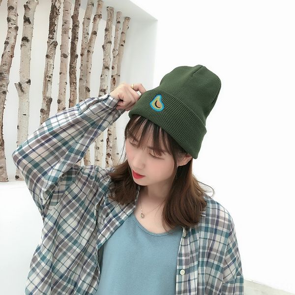 

female knitted wool all-match pullover cap avocado embroidery street warm wool mao mao hat hip-hop warm hat male, Blue;gray