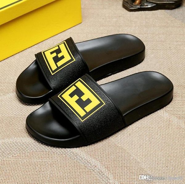 

luxury fend men women sandals with correct flower men 18 designer shoes slide summer fashion wide flat sandal 19ss fendi, Blue;gray