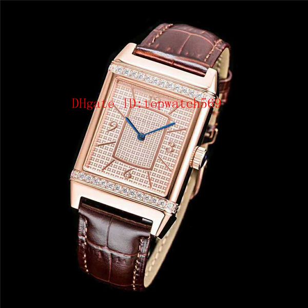 

diamond fashion woman watch reverso lady watch swiss automatic 28800 vph diamond bezel rose gold case sapphire super water resistant, Slivery;brown