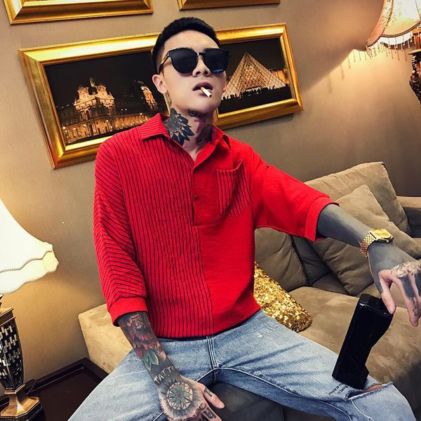 

handsome mens tees summer new fashion personality bat sleeve shirt casual simple half-sleeved shirt tide male, White;black