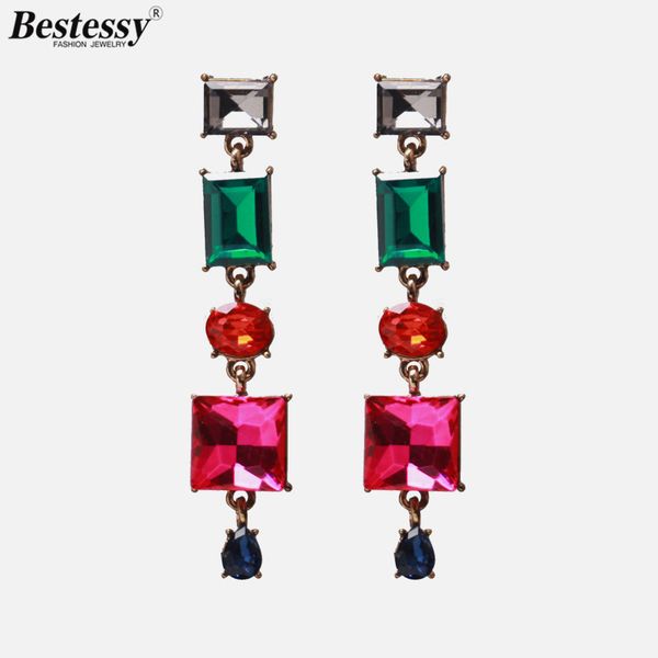 

ssy wholesale new long metal hollowed-out hanging colorful crystals dangle drop earrings jewelry accessories for women, Silver