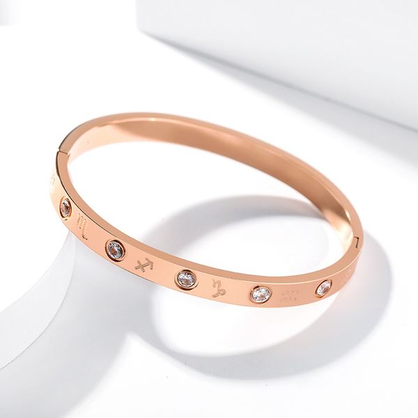 

twelve constellation titanium steel lucky bracelet 2020 new rhinestone bracelet plating rose gold korean hip hop fashion bracele, Black