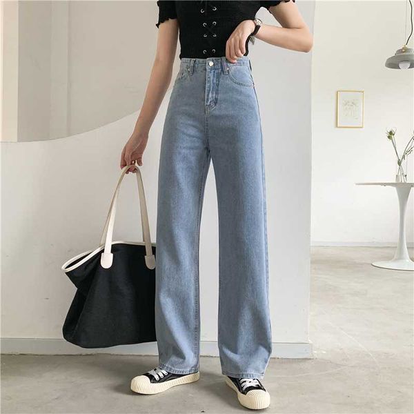 

2020 high waist new fashion women clothes full length denim light blue pocket bit flare girl's jeans u640, Black;white