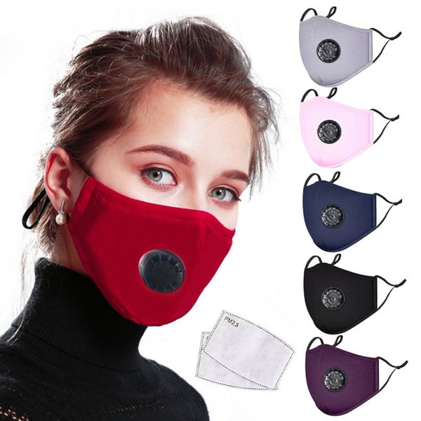 

cycling face shield cotton breath valve pm2.5 mouth masks anti-dust anti pollution face mask cloth activated carbon filter respirator, Black