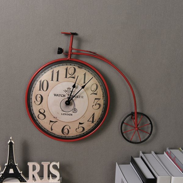 

large 3d creative metal bicycle wall clock modern design vintage kids silent nordic clock wanduhr wall clocks european wby038