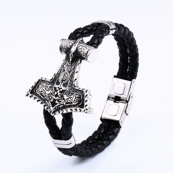 

316l stainless steel wholesale price leather bracelets nordic viking raven head for man drop shipping fashion jewelry lbc-l050, Black