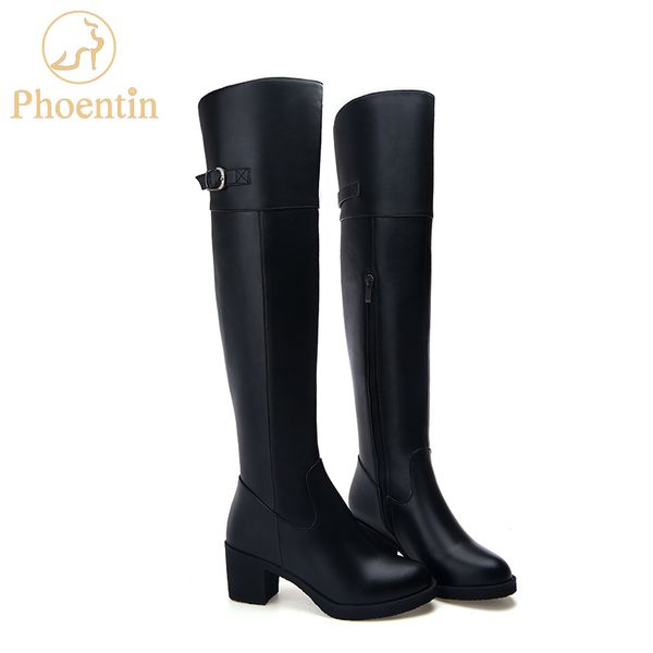 

phoentin overknee winter female boots genuine leather zip closure with adjust buckle shoes woman platform girl boots china ft202, Black