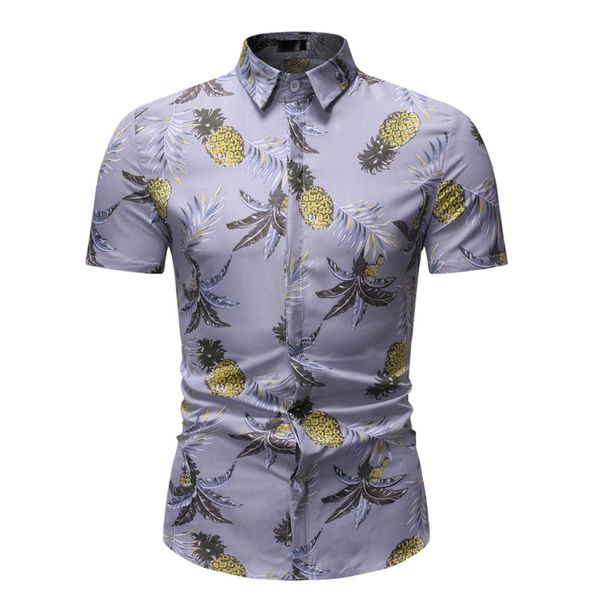 

camisas hombre men's shirts summer fashion business leisure printing short-sleeved shirt blouse hawaiian shirt, White;black