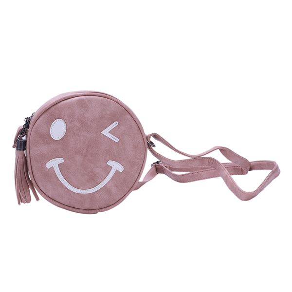 

women circular smile face pu leather shoulder bag women messenger bag circle crossbody bags handbag round(light pink