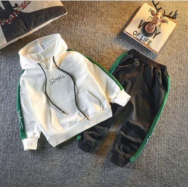 

2019 new spring autumn children toddler baby boys girls clothes hoodies pants 2pcs/set outfit infant kids casual clothing tracksuits, White