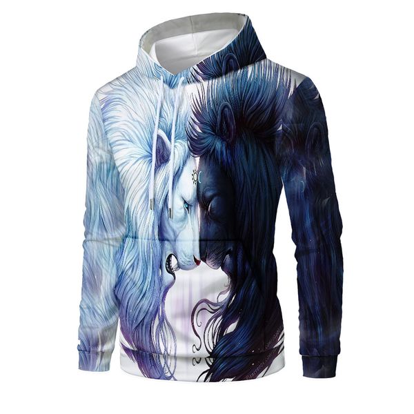 

mens designer double horse 3d digital printing fashion hoodie, Black