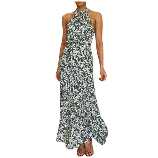 

ostrich bohemian fashion women's a-line halter off shoulder floral print sleeveless spring party dress, Black;gray