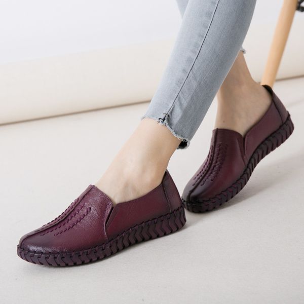 

retro fashion genuine leather soft bottom women shoes & flats handmade flowers women loafers comfortable casual flat, Red;white