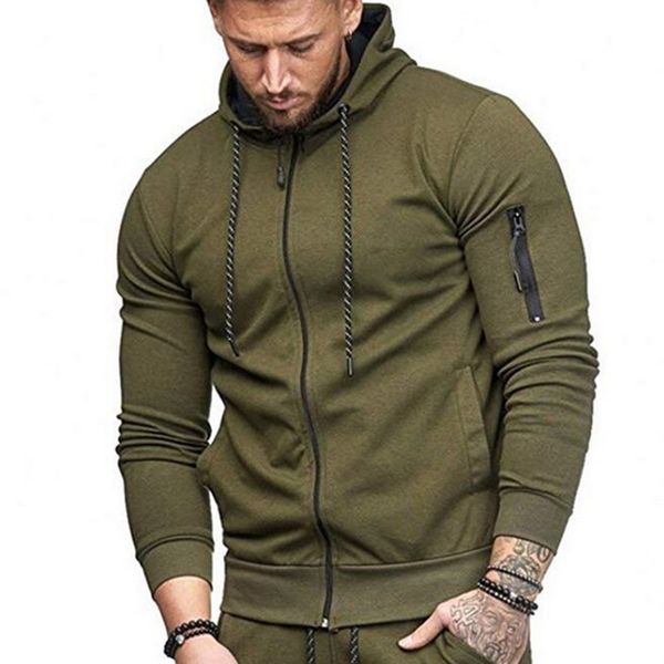 

calofe 2018 2 pcs men sets fashion solid mens sweatshirt+pants tracksuits solid casual pockets drawstring sportwear clothes, Gray