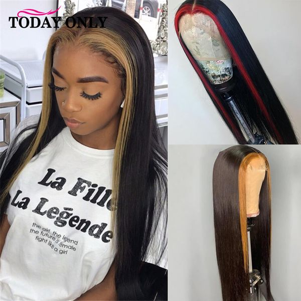 

brazilian straight hair wig ombre color with highlight lace front human hair wigs 13x6 lace front wigs for women remy today only, Black;brown