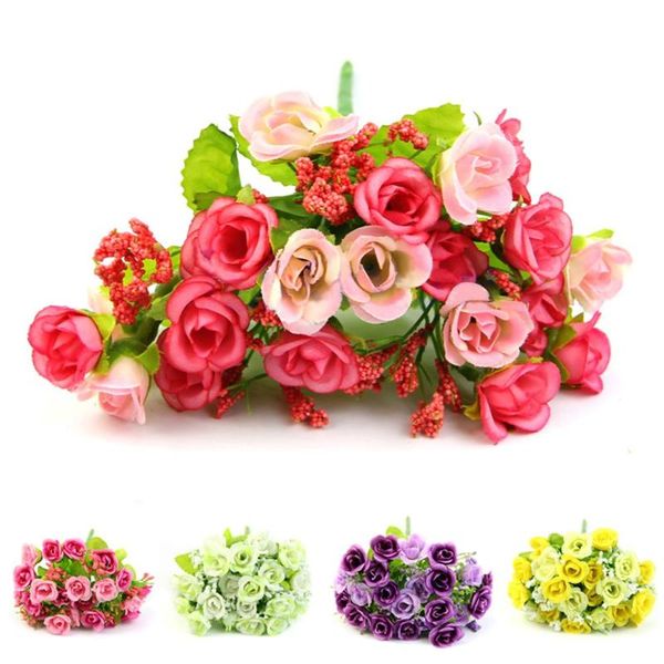 

21 head artifical plastic rose silk flower wedding bouquet office home decor