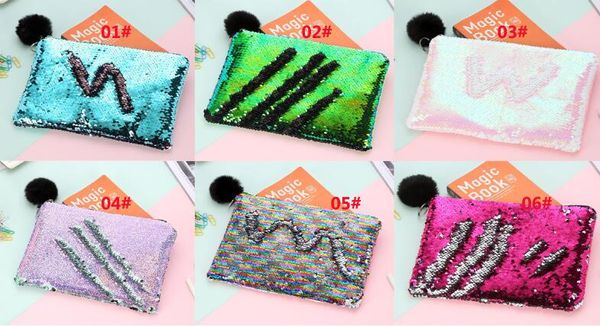 

new girls bling mermaid sequin love pouch pencil case storage bags portable glitter reversible sequin cosmetic bag purse, White