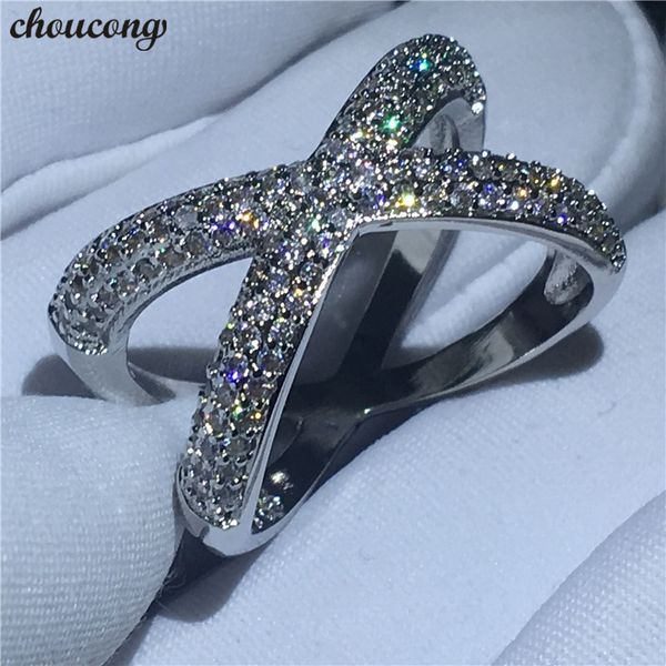 choucong Kreuz X Ring Pave Fassung Diamant 925 Silber gefüllt Verlobung Ehering Ringe für Damen Herren Fingerschmuck