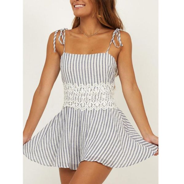 

woman jumpsuit jumpsuit summer beach casual mini short strap lace high waist striped #25, Black;white