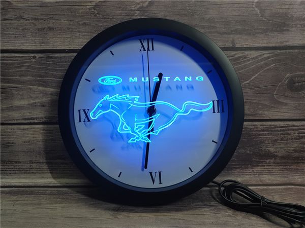 

0r064 ford mustang app rgb led neon light signs wall clock