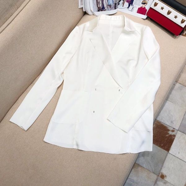

2019 new ladies fashion long sleeve casual solid color v-neck silk shirt 1219, White