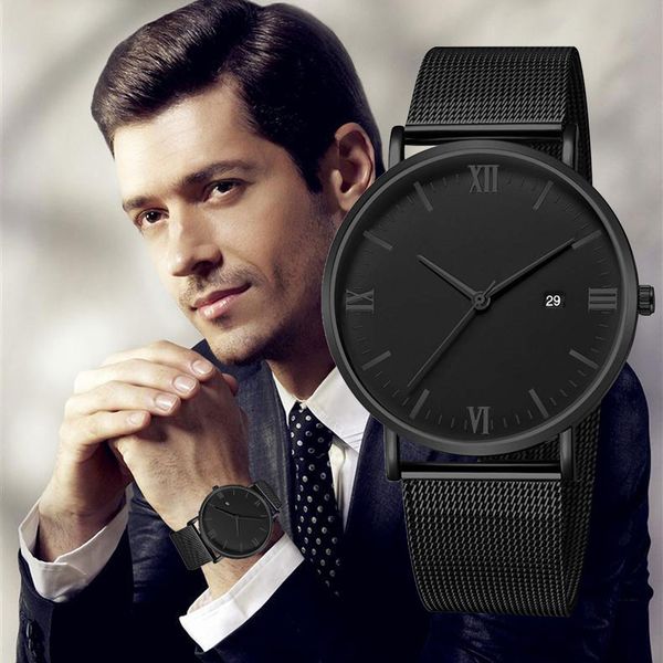 

fashion stainless steel men sport date analog quartz wrist watch business watches 2019 reloj hombre watch man luxury, Slivery;brown