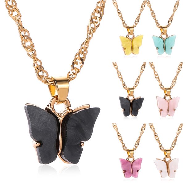 

japan and south korea sweet butterfly necklace acrylic color sweet beauty wild wild clavicle chain personality lady necklace, Silver