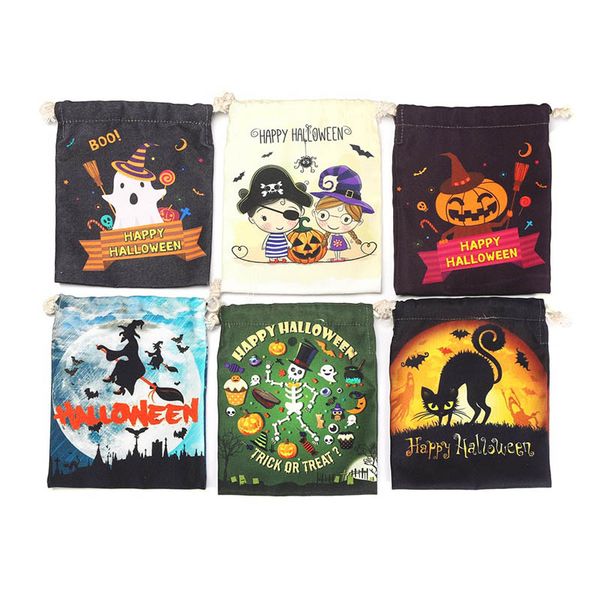 

halloween drawstring bag kids baby gift bag mini canvas cloth bags pumpkin witch ghoest skull cat pirate printed handbags
