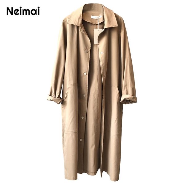 

autumn winter 2019 new casual korean style trench coat broadcloth turn down collar full sleeve single breasted a line long women, Tan;black