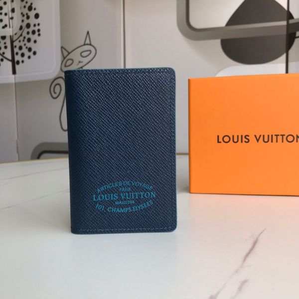 

classic fashion trend men's and women's short long wallet, credit card clip, passport book, box dust bag, a035, Blue;gray