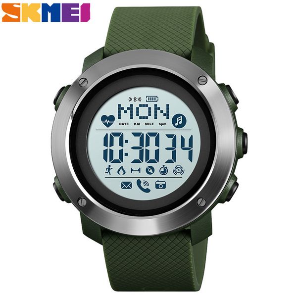 

skmei outdoor sport smart watch men bluetooth heart rate fitness watch multifunction 5bar waterproof digital reloj hombre, Slivery;brown
