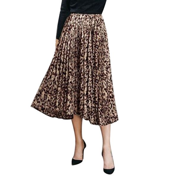 

winter ladies skirt high waist loose chiffon waist pleated leopard skirt fashion casual slimming wild wear bottoming skirts #xm, Black