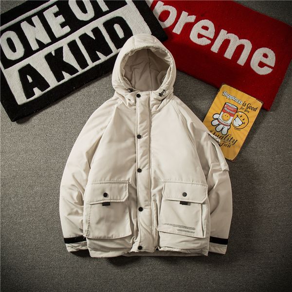 

winter jacket men warm fashion thick parka men solid color casual hooded coat man wild loose cotton jacket male clothes m-3xl, Black