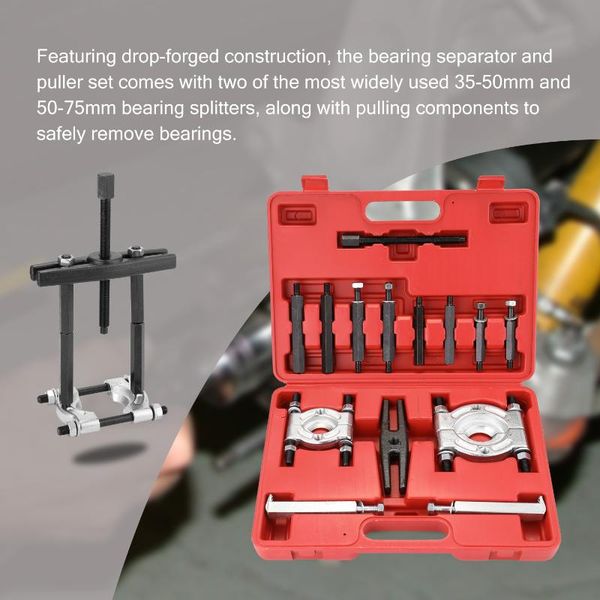 

14pcs bearing separator splitter gear puller wheel with box separator set tool kit 35-50mm 50-75mm long jaw gear pulley