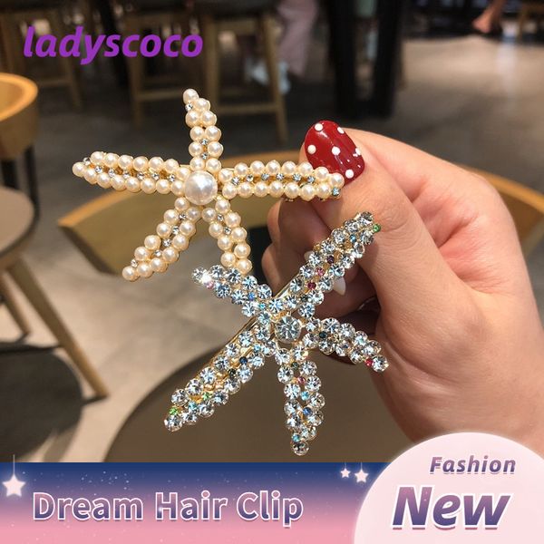 

luxury rhinestone designer hair clips womens artificial coral new beach starfish rhinestone pearl hairpin trend wedding tiaras crowns, Black;brown