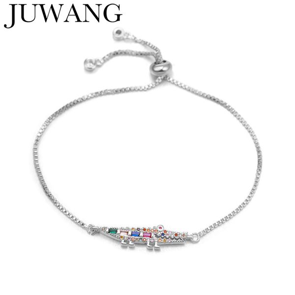 

cz rainbow crocodile charm bracelet woman adjustable zirconia silver gold bracelet party jewelry gift, Black