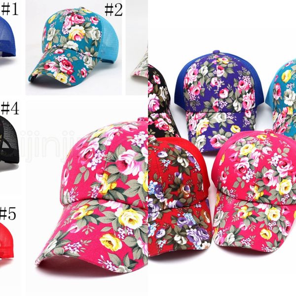 

floral print ponytail baseball cap fashion canvas flower mesh sun hat outdoor summer women travel camping sunscreen hat lt-tta908, Blue;gray