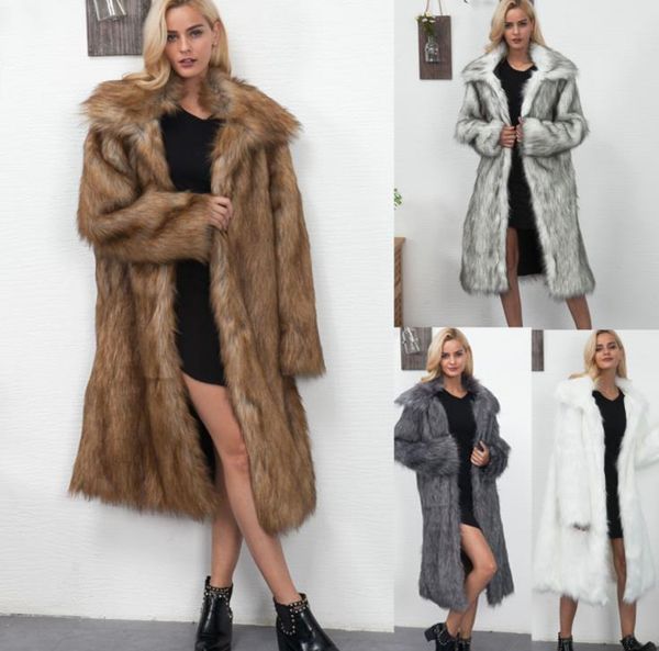 

winter fashion women faux fur coat thickened warm lapel jackets fashion casual long coats women clothing, Black