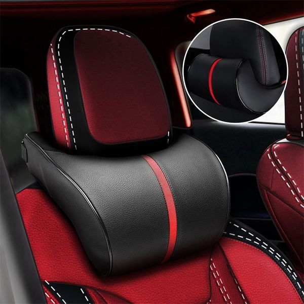 

protective car headrest pu leather slow resilience cotton pillow auto comfortable elastic tight